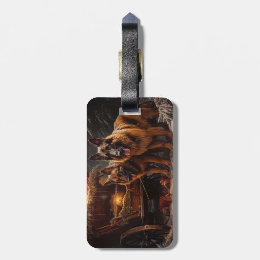 Belgischer Schäferhund Snowy Sleigh Weihnachtsdeko Gepäckanhänger (Rückseite vertikal)