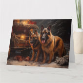 Belgischer Schäferhund Snowy Sleigh Weihnachtsdeko Karte (Vorderseite)