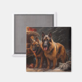 Belgischer Schäferhund Snowy Sleigh Weihnachtsdeko Magnet (Vorderseite/Rückseite)
