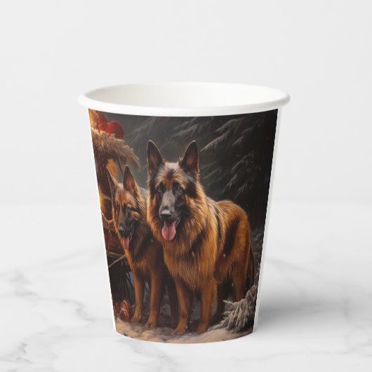 Belgischer Schäferhund Snowy Sleigh Weihnachtsdeko Pappbecher (Vorderseite)
