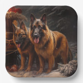 Belgischer Schäferhund Snowy Sleigh Weihnachtsdeko Pappteller (Vorderseite)