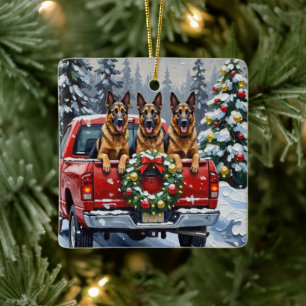 Belgischer Schäferhund Weihnachten Roter LKW Urlau Keramikornament
