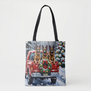 Belgischer Schäferhund Weihnachten Roter LKW Urlau Tasche
