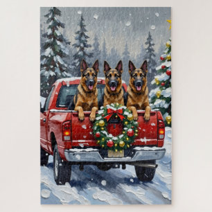 Belgischer Schäferhund Weihnachten Rotes Lastwagen Puzzle