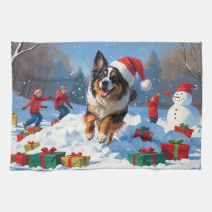 Belgischer Schäferhund Weihnachtliche Schneeszene Geschirrtuch