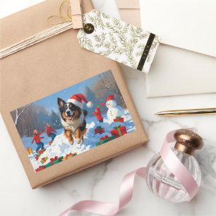 Belgischer Schäferhund Weihnachtliche Schneeszene Rechteckiger Aufkleber