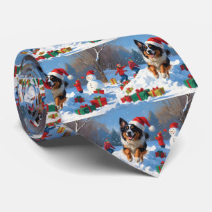 Belgischer Schäferhund Weihnachtliches Schneeszena Krawatte