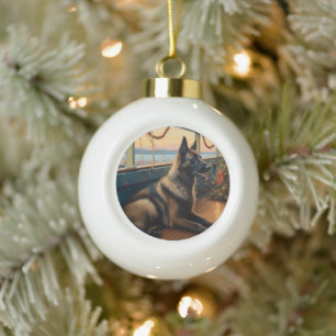 Belgischer Schäferhund Weihnachtskreuzfahrt: Pawso Keramik Kugel-Ornament