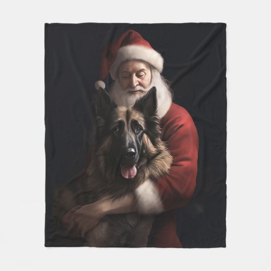 Belgischer Schäferhund Weihnachtsmann Feierliche W Fleecedecke (Vorderseite)