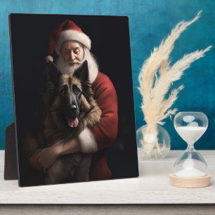 Belgischer Schäferhund Weihnachtsmann Feierliche W Fotoplatte