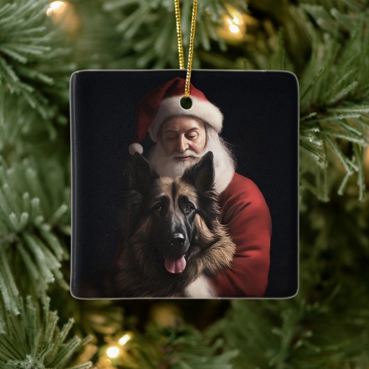 Belgischer Schäferhund Weihnachtsmann Feierliche W Keramikornament (Baum)