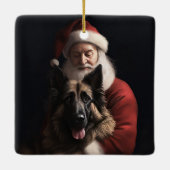 Belgischer Schäferhund Weihnachtsmann Feierliche W Keramikornament (Rückseite)