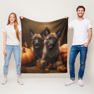 Belgischer Schäferhund-Welpe Herbstfreude Kürbis Fleecedecke