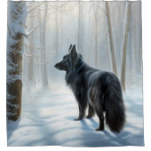 Belgischer Schafhund lässt Schnee Weihnachten Duschvorhang (Vorderseite)