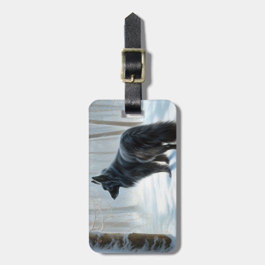 Belgischer Schafhund lässt Schnee Weihnachten Gepäckanhänger (Vorderseite vertikal)