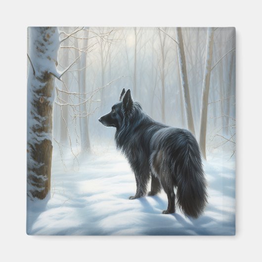 Belgischer Schafhund lässt Schnee Weihnachten Magnet (Vorne)