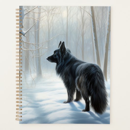 Belgischer Schafhund lässt Schnee Weihnachten Planer (Vorderseite)