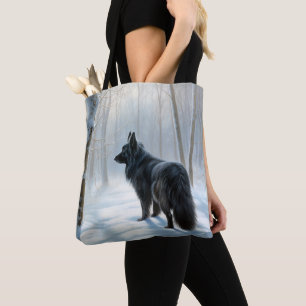 Belgischer Schafhund lässt Schnee Weihnachten Tasche
