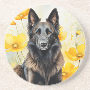 Belgischer Tervuren-Hundefreund und Mohnblumen Getränkeuntersetzer