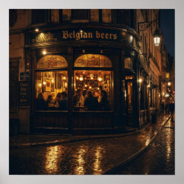 Belgisches Eckbierhaus Poster bei Nacht