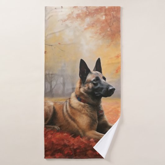 Belgisches Malinoi im Herbst Leaves Fall Inspirier Badhandtuch Set (Badehandtuch)
