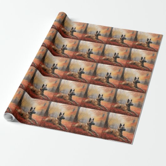 Belgisches Malinoi im Herbst Leaves Fall Inspirier Geschenkpapier (Ungerollt)