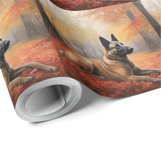 Belgisches Malinoi im Herbst Leaves Fall Inspirier Geschenkpapier (Rolleneckpunkt)
