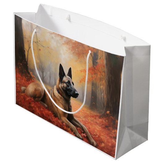 Belgisches Malinoi im Herbst Leaves Fall Inspirier Große Geschenktüte (Rückseite Schrägansicht)