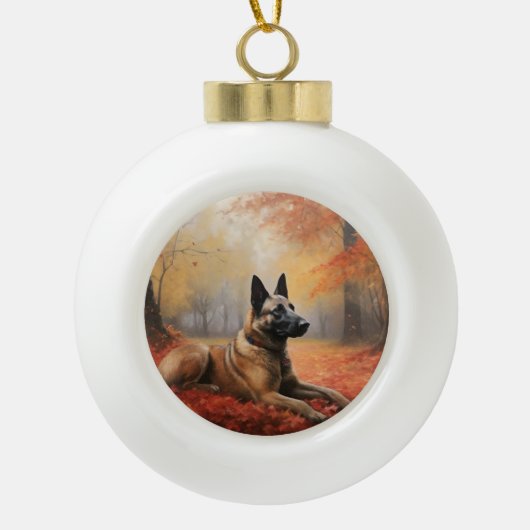 Belgisches Malinoi im Herbst Leaves Fall Inspirier Keramik Kugel-Ornament (Vorderseite)