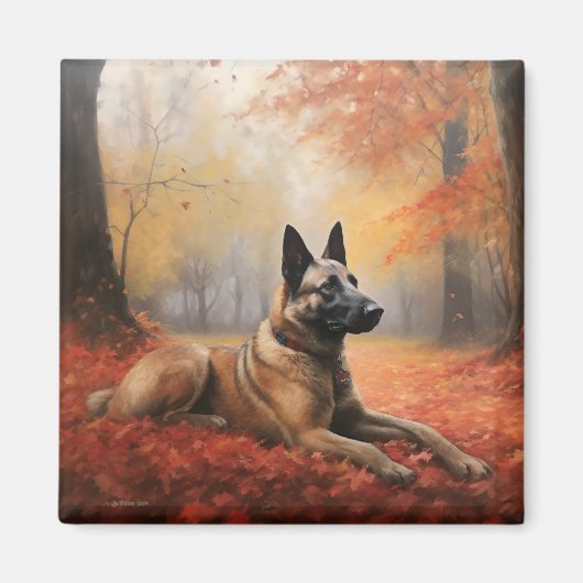 Belgisches Malinoi im Herbst Leaves Fall Inspirier Magnet (Vorne)
