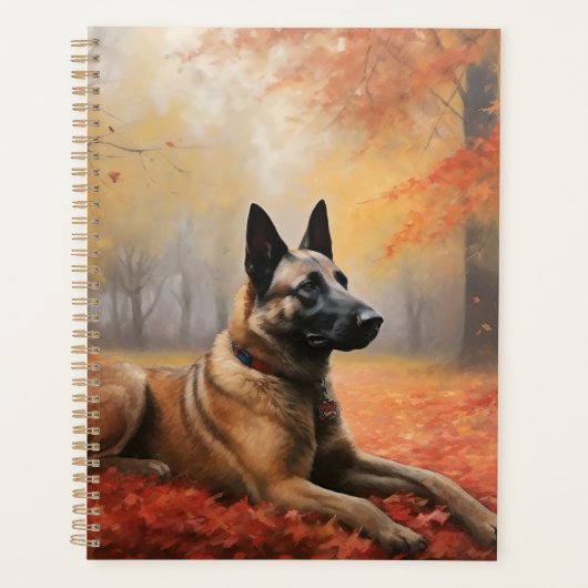 Belgisches Malinoi im Herbst Leaves Fall Inspirier Planer (Vorderseite)