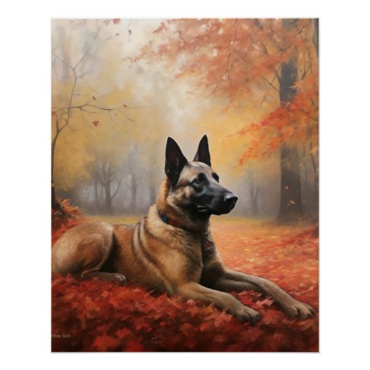 Belgisches Malinoi im Herbst Leaves Fall Inspirier Poster (Vorderseite)