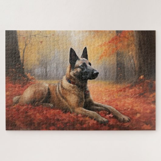 Belgisches Malinoi im Herbst Leaves Fall Inspirier Puzzle (Horizontal)