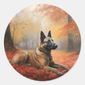Belgisches Malinoi im Herbst Leaves Fall Inspirier Runder Aufkleber (Vorderseite)