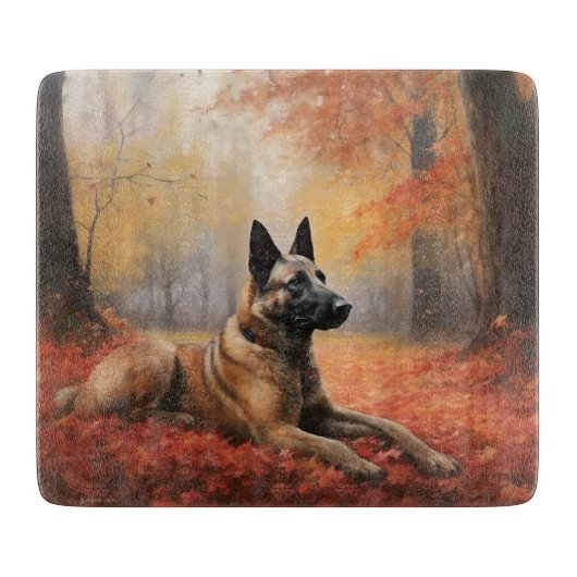 Belgisches Malinoi im Herbst Leaves Fall Inspirier Schneidebrett (Vorderseite)