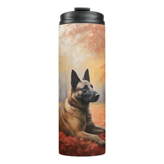 Belgisches Malinoi im Herbst Leaves Fall Inspirier Thermosbecher (Vorderseite)