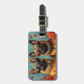 Belgisches Malinoi mit Herzinfarkt Rose Valentinst Gepäckanhänger (Vorderseite vertikal)