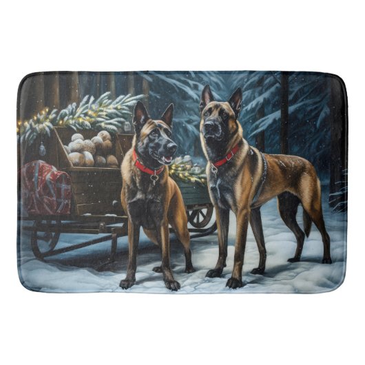 Belgisches Malinoi Snowy Sleigh Weihnachtsdekor Badematte (Vorderseite)
