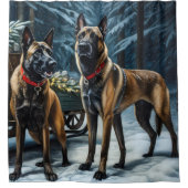 Belgisches Malinoi Snowy Sleigh Weihnachtsdekor Duschvorhang (Vorderseite)