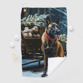 Belgisches Malinoi Snowy Sleigh Weihnachtsdekor Golfhandtuch (Insitu)
