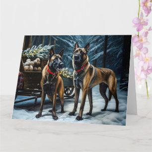 Belgisches Malinoi Snowy Sleigh Weihnachtsdekor Karte