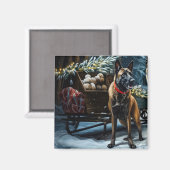 Belgisches Malinoi Snowy Sleigh Weihnachtsdekor Magnet (Vorderseite/Rückseite)