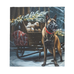 Belgisches Malinoi Snowy Sleigh Weihnachtsdekor Notizblock