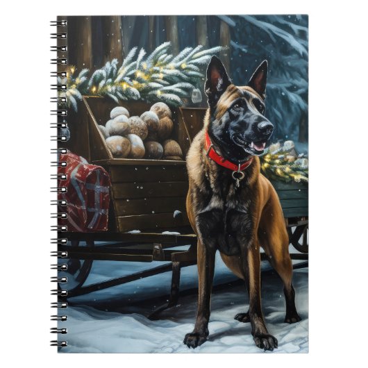 Belgisches Malinoi Snowy Sleigh Weihnachtsdekor Notizblock (Vorderseite)