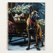 Belgisches Malinoi Snowy Sleigh Weihnachtsdekor Planer (Vorderseite)