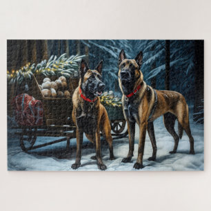 Belgisches Malinoi Snowy Sleigh Weihnachtsdekor Puzzle