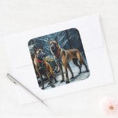 Belgisches Malinoi Snowy Sleigh Weihnachtsdekor Quadratischer Aufkleber (Umschlag)
