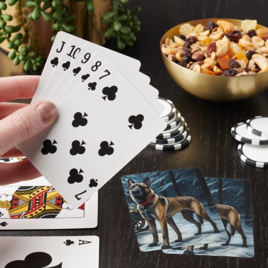 Belgisches Malinoi Snowy Sleigh Weihnachtsdekor Spielkarten (In Situ)