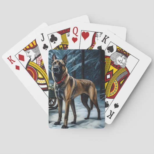 Belgisches Malinoi Snowy Sleigh Weihnachtsdekor Spielkarten (Rückseite)