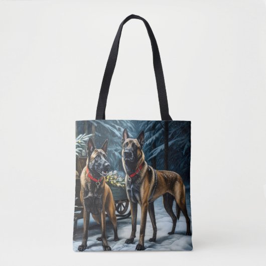 Belgisches Malinoi Snowy Sleigh Weihnachtsdekor Tasche (Vorderseite)